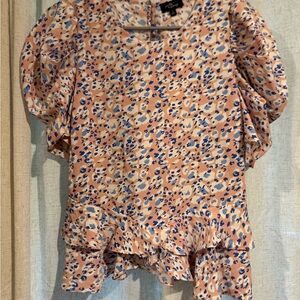 Zara Peach and Blue Patterned Blouse